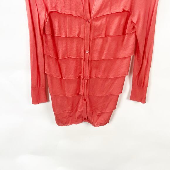 2/$30 Talbots XS Womens Orange Ruffle Sheer Lightweight Cardigan Sweater - Picture 4 of 9